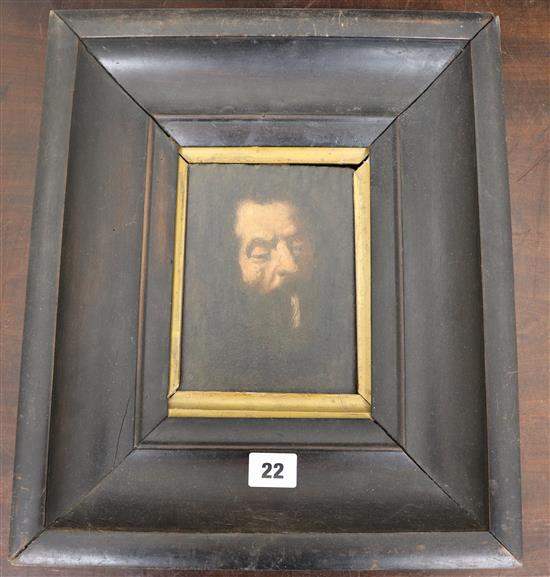 An 18th century oil on oak panel, Portrait of a bearded man, 17 x 12cms